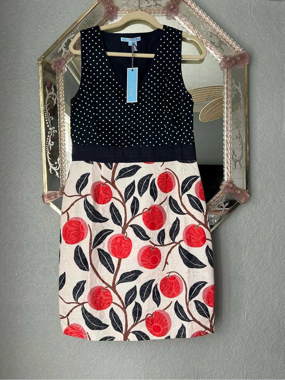 2015 Inaugural Line Draper James Navy Polka Dot with Peach Brocade Pencil Skirt